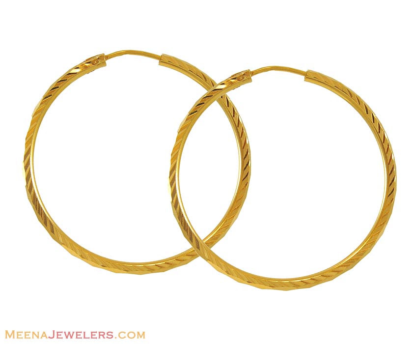 22K Yellow Gold Hoops ErHp8055 22K yellow gold plain hoop Earrings
