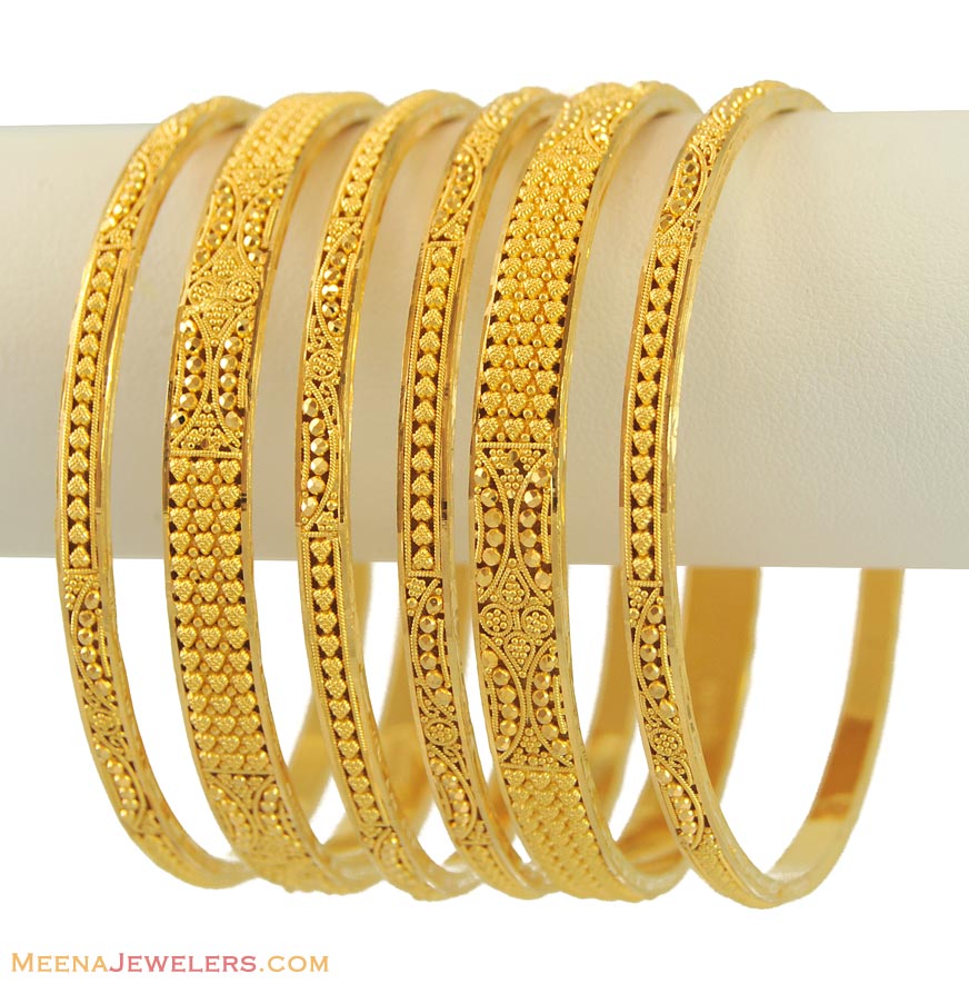 22k Gold Bangles Set (6 pcs) BaSt11288 22k yellow gold bangles (set