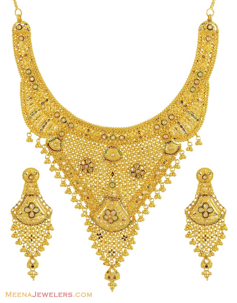 22K Meenakari Bridal Necklace Set ( Bridal Necklace Sets ) 22K Meenakari Bridal Necklace Set ( Bridal Necklace Sets )