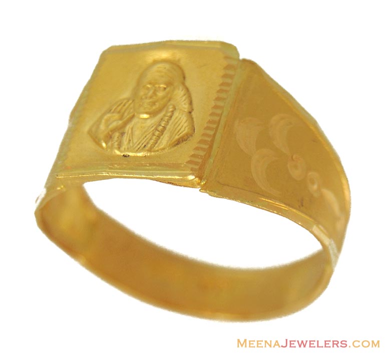 Gold Sai Baba Ring RiMs9753 22kt yellow gold mens ring with image
