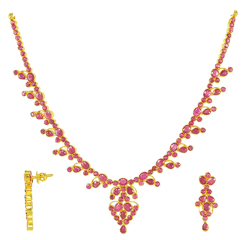 Ruby Necklaces on Jewelry  Ruby Necklace Set    Psru2768   22kt Gold Ruby Necklace