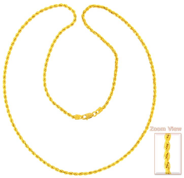 Gold Rope Chain (20 Inch) ChPl3848 22Kt Gold Rope Chain with Lobster hook.