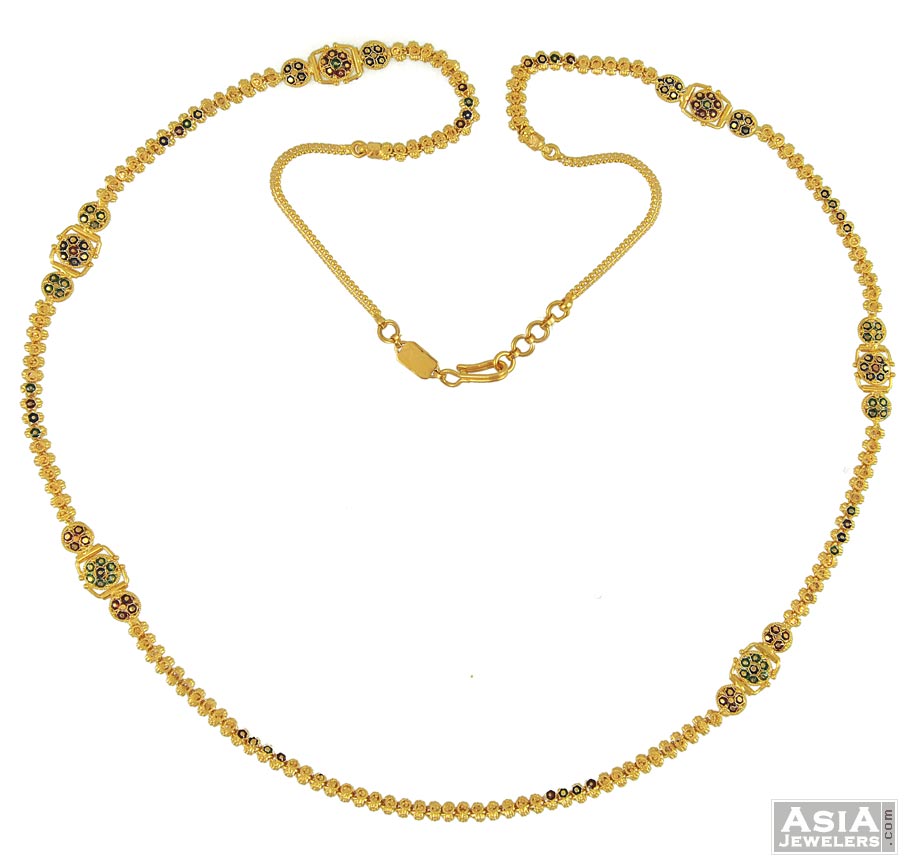 22K Gold Long Chain (Meenakari) ChLo11118 22k gold long fancy chain (26 inches) with