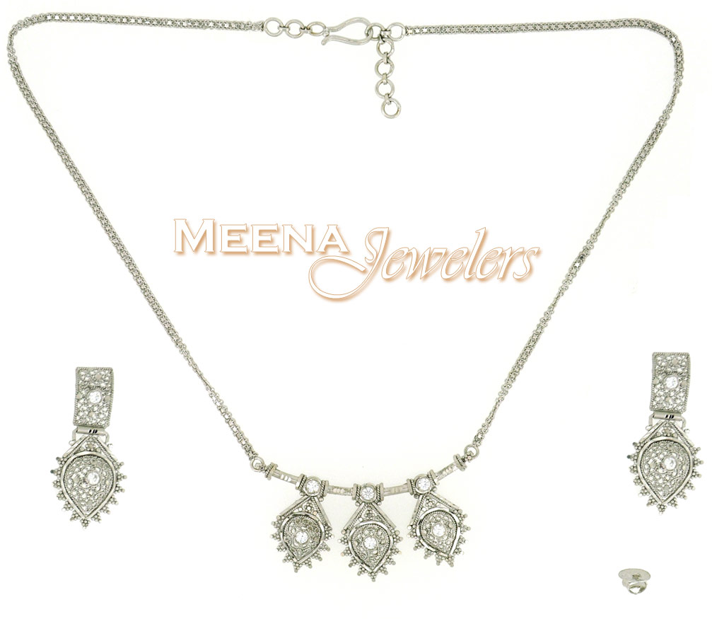 22Kt White Gold Necklace Set ( White Gold Sets )