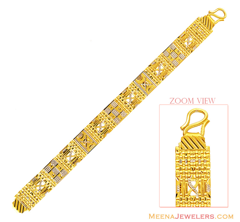Indian Gold Mens Bracelet BrMb14159 22k Indian Gold Men's Bracelets in yellow and white gold