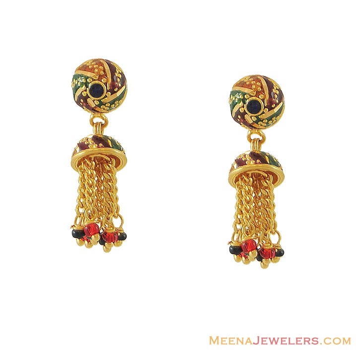 Indian Meenakari Earrings ErFc9042 22Kt gold indian earrings with meenakari color work and