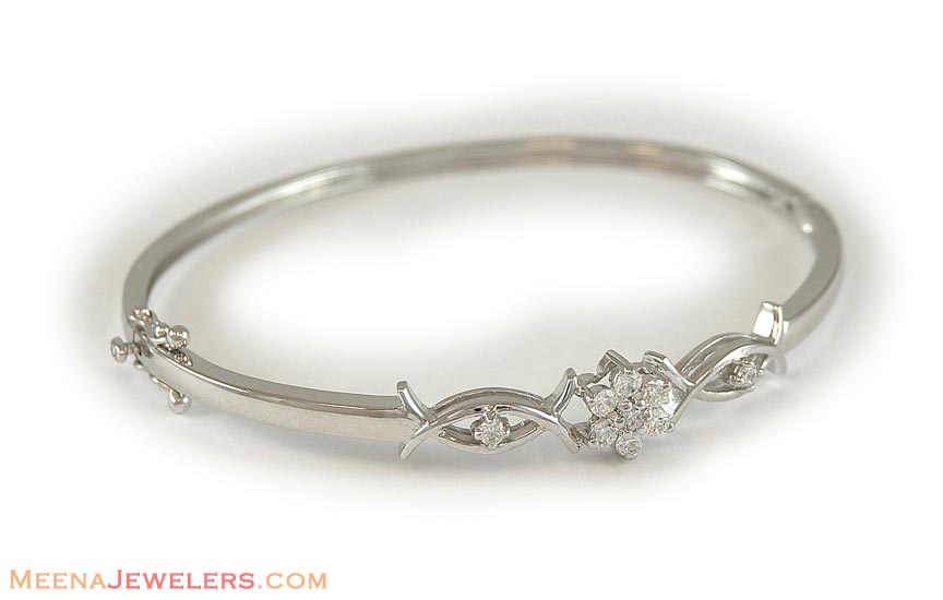 18Kt White Gold Bangle  Bracelet studded with cubic zircon. Bangle ...