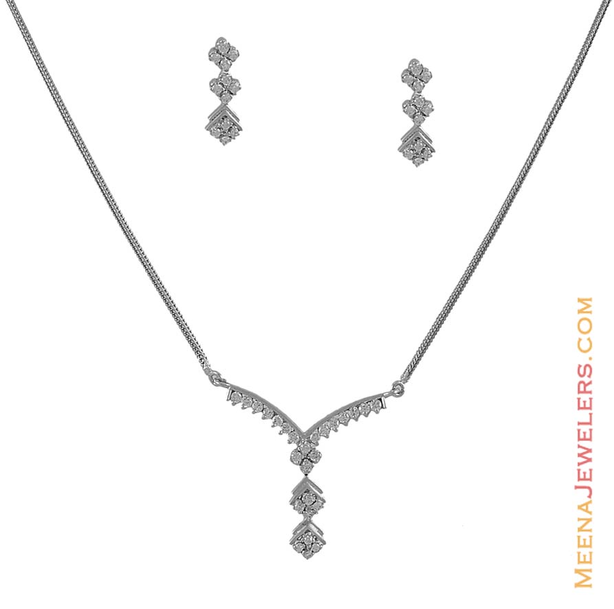 White Gold Necklace Earring Set ( White Gold Sets )