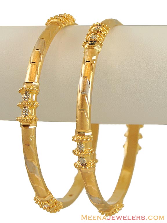 Indian 2 Tone Bangles (2 Pcs) BaGo9620 22K Gold Hand Made Bangles with light two tone