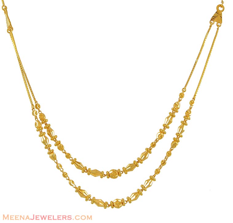 22k Double Layered Gold Chain - ChFc7508 - 22Kt gold fancy double