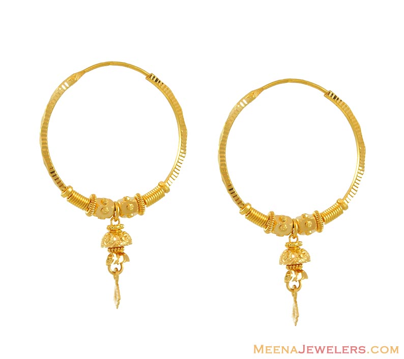 22k Gold Earrings (Bali) ErHp8339 22k gold hoops earrings in yellow