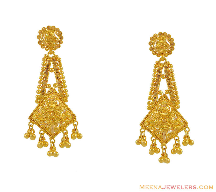 22K Gold Earrings ErEx7571 22Kt Gold Fancy Earrings with filigree