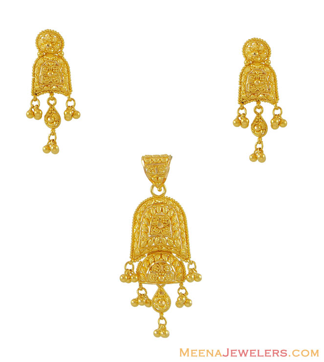 Yellow Gold Pendant Earring Set(22k) PsYg7800 22k yellow gold