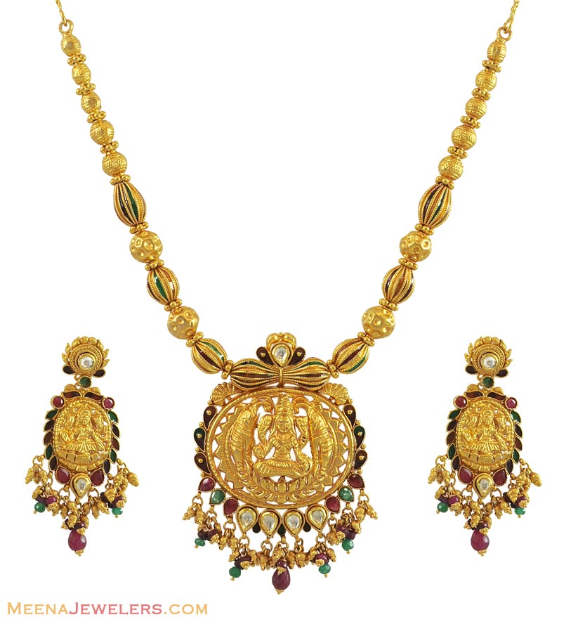 Indian Temple Jewelry (22K Gold) StAn10710 22K gold necklace and