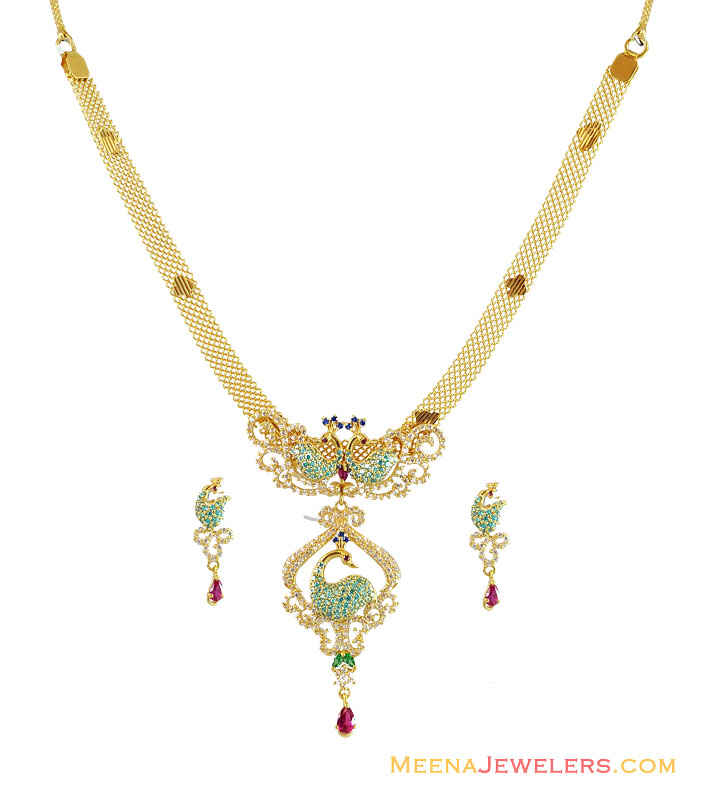 22K Peacock Necklace Earrings Set StGd14233 22k Gold Designer