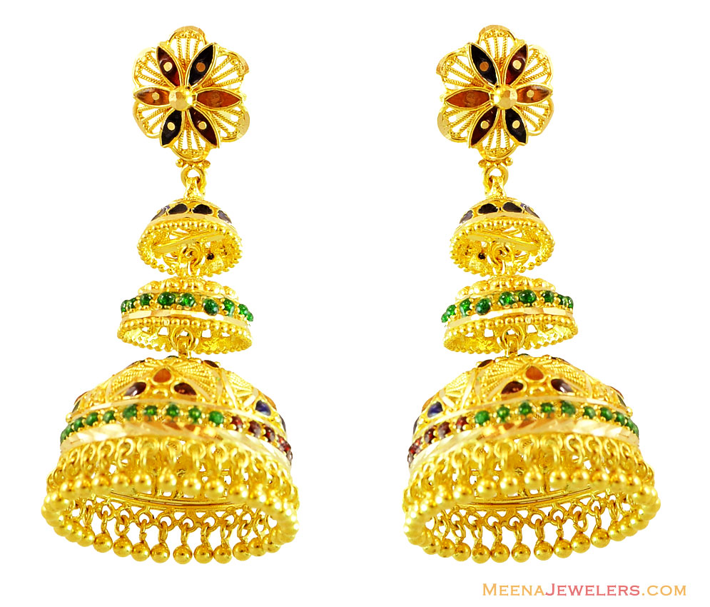 Gold Jhumka Pattern | exquisite meenakari jhumki earrings erfc14251 22kt Gold Jhumka Pattern | exquisite meenakari jhumki earrings erfc14251 22kt
