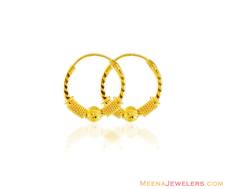 22k Gold Ball Hoop Earrings ErHp16306 22K Gold fancy Hoop Earrings with single ball and fine