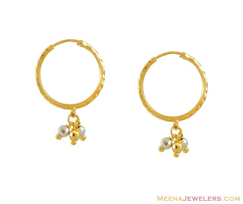 22k 2 Tone Baby Hoops ErHp8360 22k gold baby bali with hanging