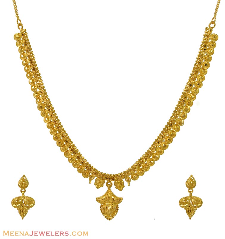 22K Gold Filigree Necklace Set StLs10359 22K Yellow Gold Necklace
