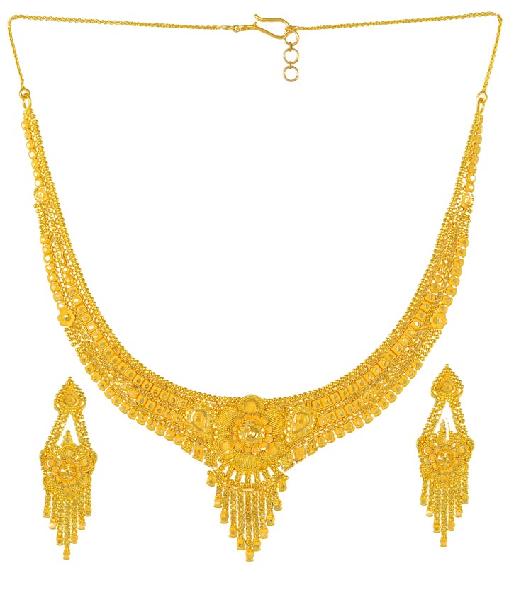 Gold Necklace and Earrings Set (22Kt Gold) StLs2715 22Kt Gold