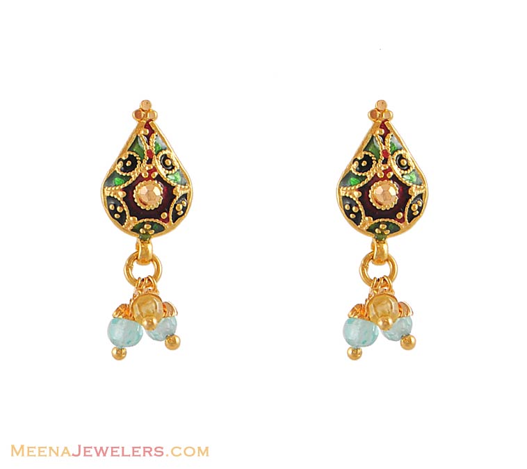 Earring With Enamel Paint ErFc4979 22kt Gold fancy earring with