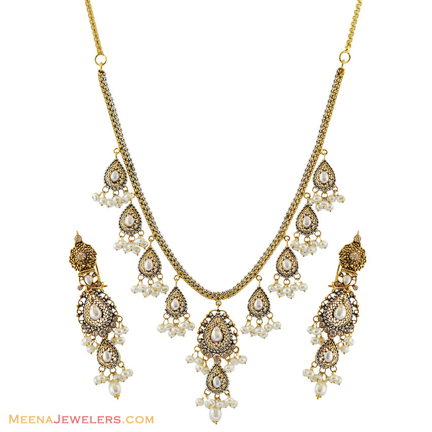 22k Gold Pearls Pakistani set StGd12086 22k gold designer necklace