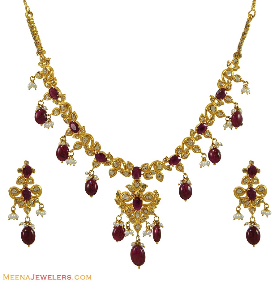 Polki Diamond Ruby Necklace Set DiNs10398 US 14,116 Gold Diamond