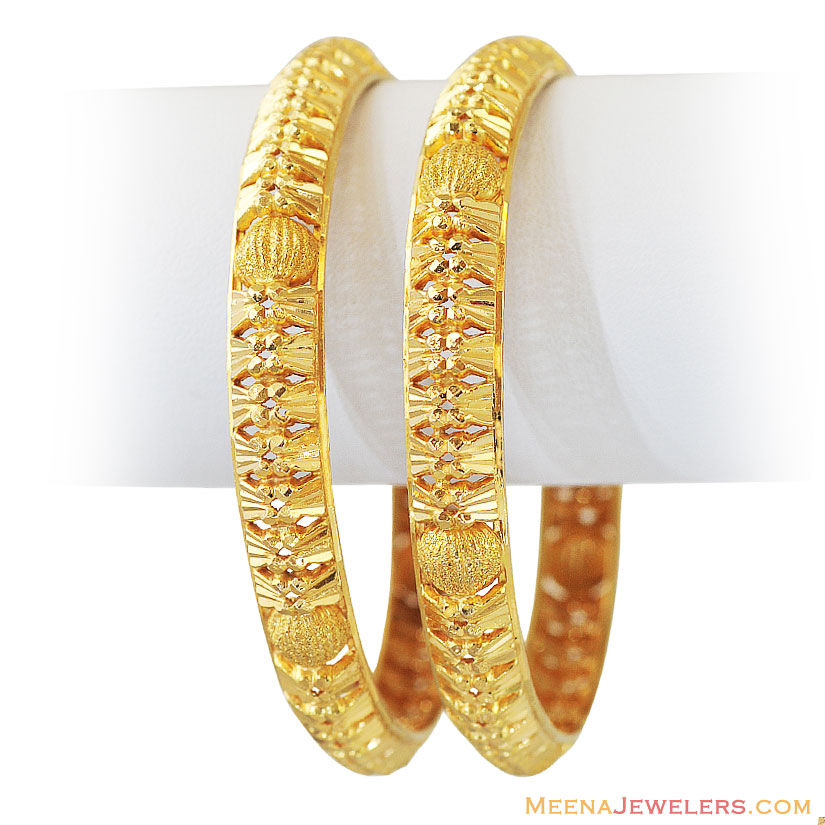 21k Fancy Gold Bangles (2 Pc) bago12044 21 Karat Gold Bangles/ Kadas (2 pcs) with fine hand