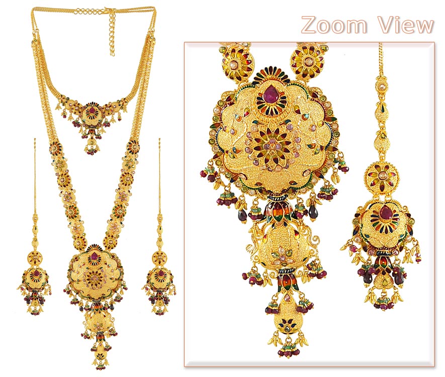 Gold Bridal Indian Necklace Set ( with stone and meenakari) StBr6076
