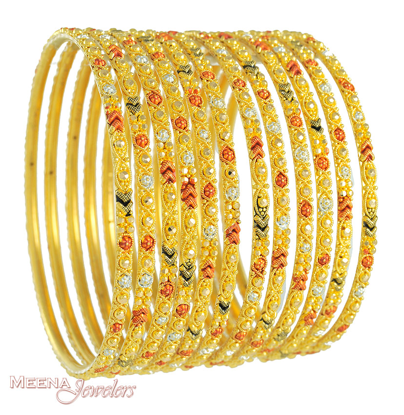 Gold Set of 6 Bangles (12 shown in Pic) BaSt3347 22Kt Gold Bangles