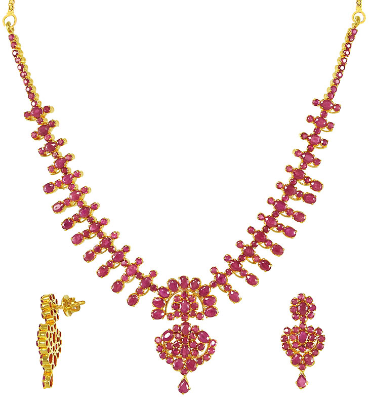 22karat Gold Ruby Necklace Set PsRu2772 22karat Gold Ruby Necklace