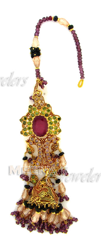 Detail view of Earring (22 Kt Antique Gold Bridal Set) [ Bridal Necklace Sets > 22 Kt Antique Gold  Bridal Set  ]