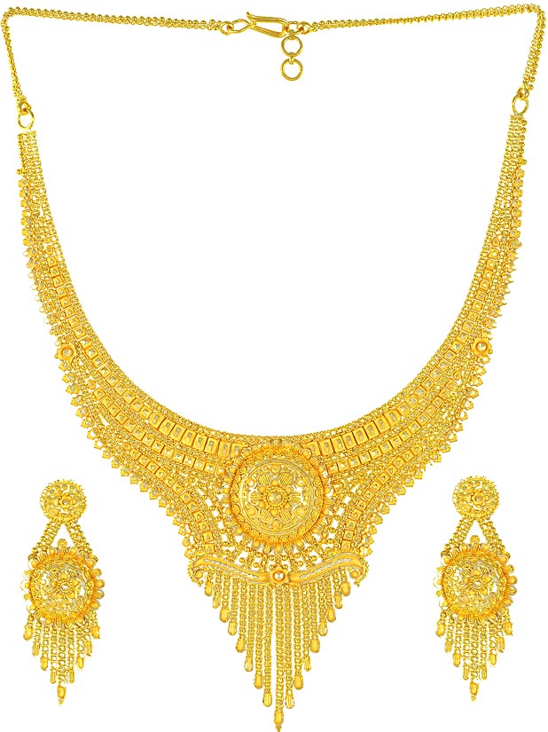 Golden Earrings on Gold Necklace And Earrings Set  22kt Gold Sets    Stgo2700   22kt