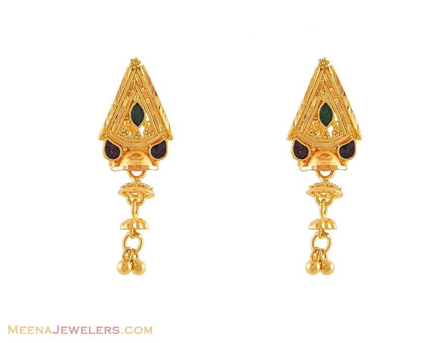 Earring With Enamel Paint ErFc4975 22kt Gold fancy earring with