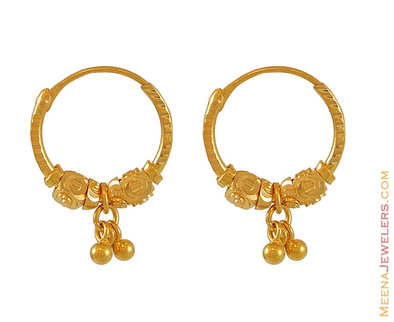 22K Gold Fancy Hoop Earrings ErHp6417 22K Gold Fancy Hoop Earrings with gold balls hanging