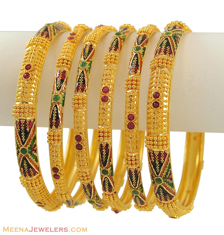 Indian MeenaKari Bangles Set BaSt8641 22Kt Gold Bangles (set of 6