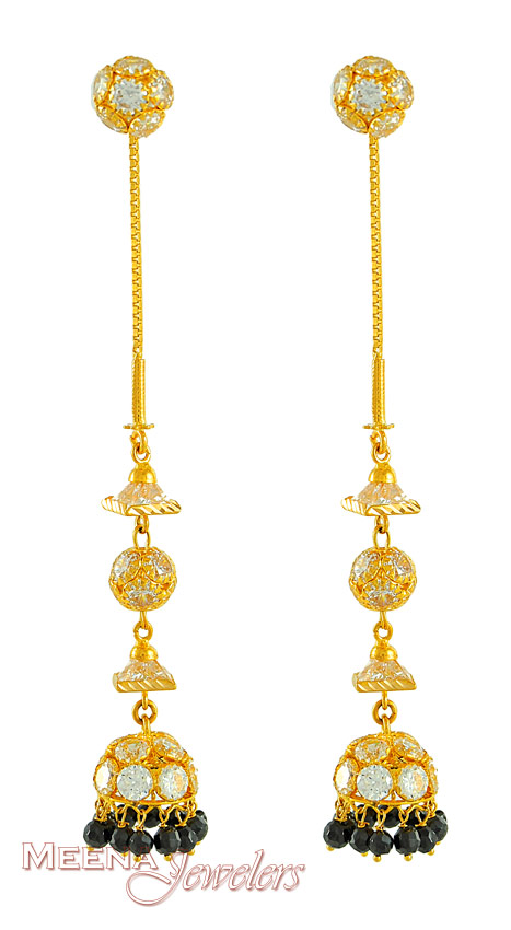 Golden Earrings on 22kt Gold Long Earrings   Erex3215   22kt Gold Fancy Earrings With