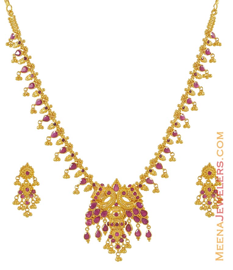 Ruby Necklace Set (22K Gold) PsRu7591 22k gold designer necklace