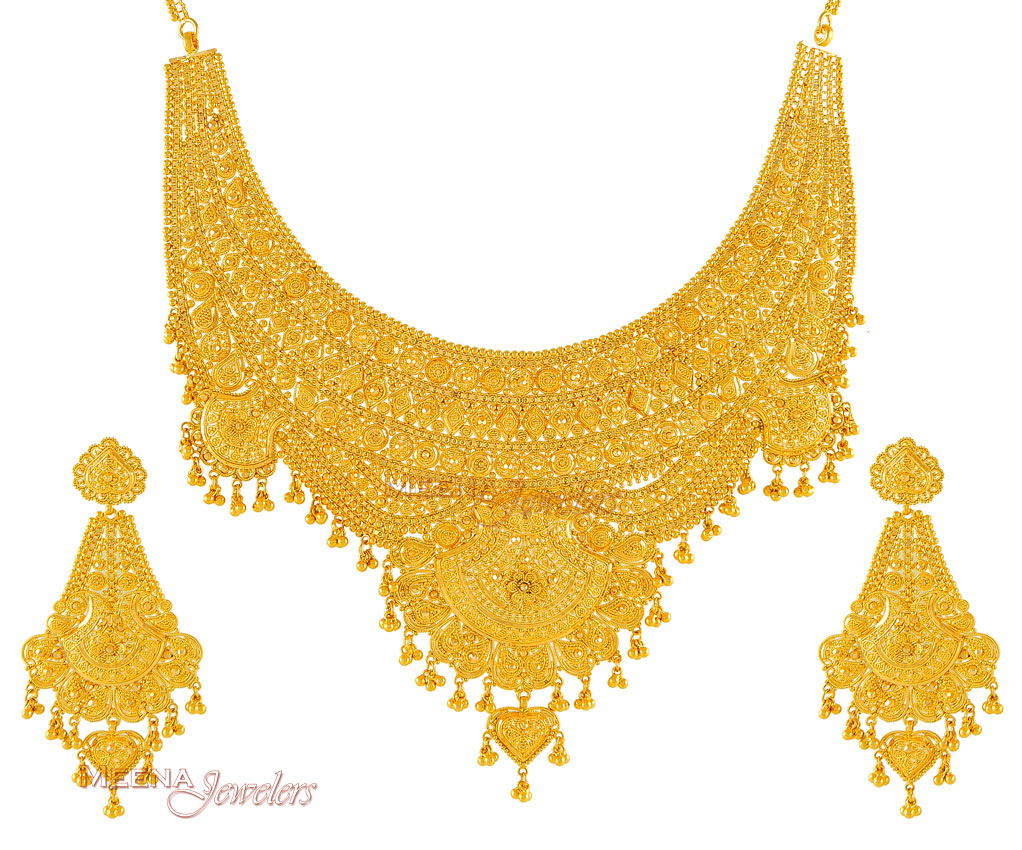 22Kt Gold Bridal Necklace Set ( Bridal Necklace Sets )