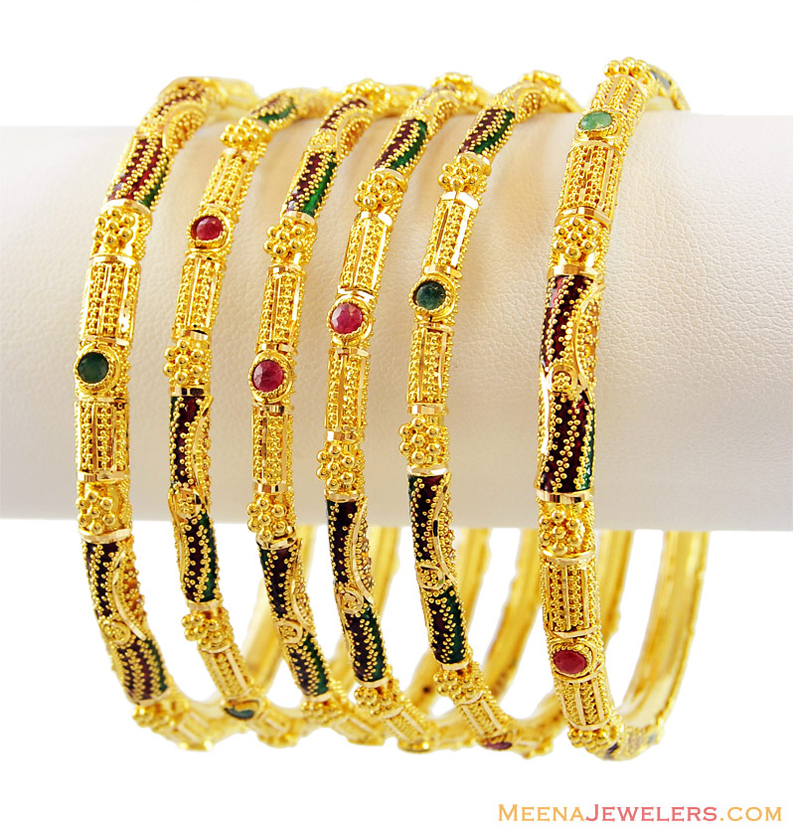 6 pc 22k fancy meenakari bangles bast13724 22k gold 6 pc 22k fancy meenakari bangles bast13724 22k gold