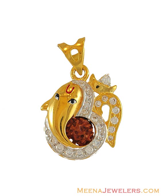 Pendants on Pendant  Om  Ganesha  Rudraksh    Peom6482   22k Gold Holy Om Pendant