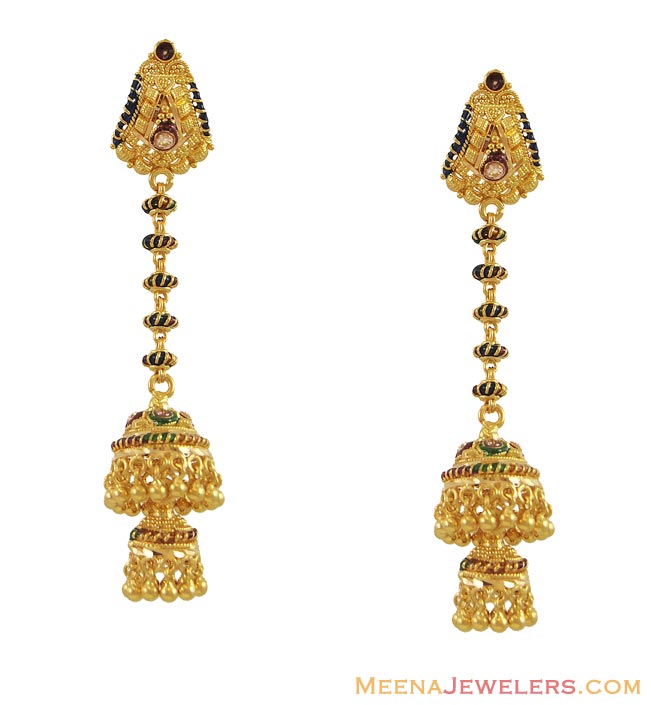 22K Chandelier Earrings (Indian) ErFc10133 22K Gold Chandelier Earrings with enamel color