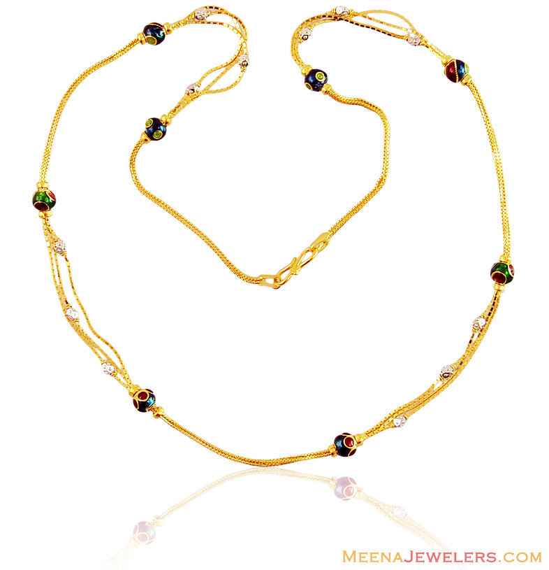 22K Gold Layered Chain - chfc15469 - 22K Gold Chain designed beautifully with multi layered 