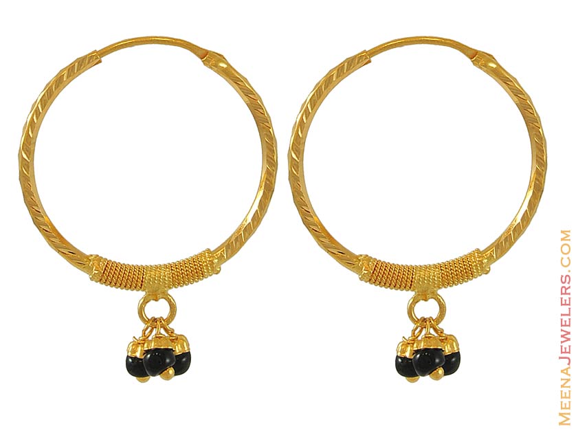 22Kt Gold Hoop Earrings ErHp6411 22Kt Gold Hoop Earring with black