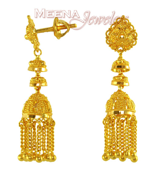 22KT Gold Fancy Earrings erfc2022 Fancy 22Kt Gold Jumki style Long