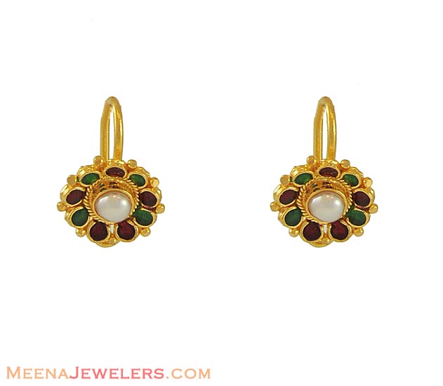 Fancy Earrings on Meenakari Earring With Pearl 22kt Gold Fancy Earrings