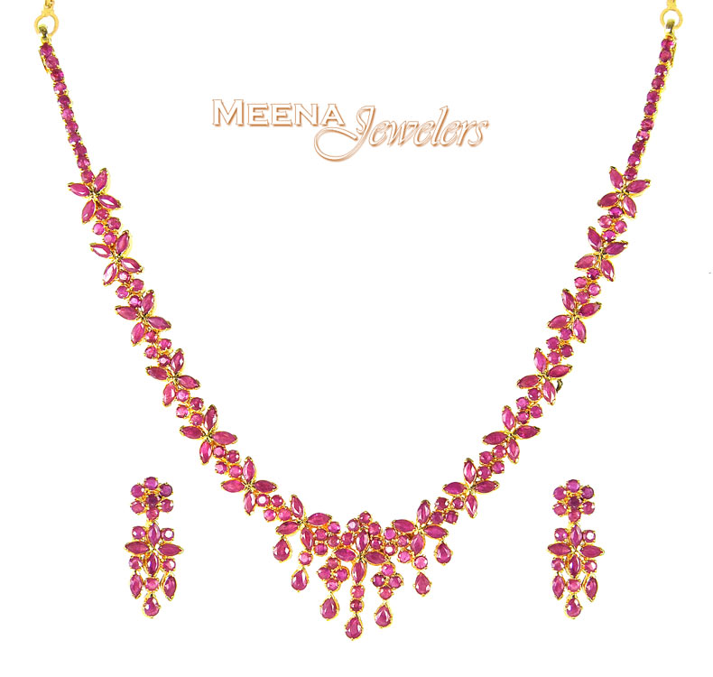 Ruby Necklaces on Ruby Necklace Set   Psru2671   22k Gold Ruby Necklace And Earrings