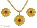 22k Gold Ruby and Pearl Pendant and earring set