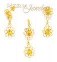 22kt Gold Pendant and Earrings Set with yellow Tourmaline - Click here to buy online - 376 only..