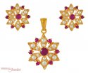 22Kt Gold Ruby, Pearl Pendant Set - Click here to buy online - 413 only..